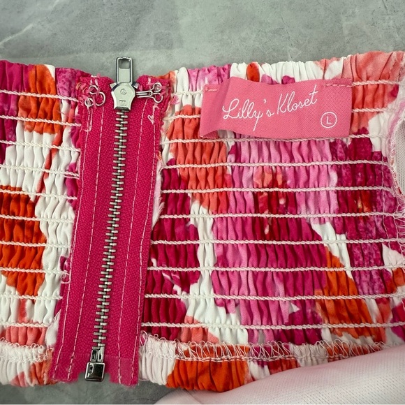 NWOT Women’s Lilly’s Kloset Floral Strapless Long Sleeve Cutout Dress Large - Picture 12 of 16